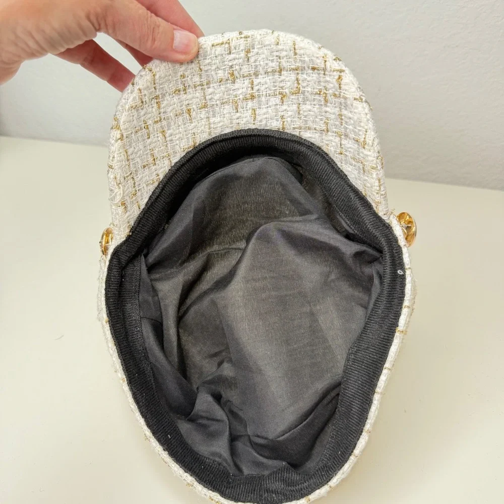 Unbranded Newsboy Cap Women Ivory Gold Tweed Chain Baker Boy Hat One Size